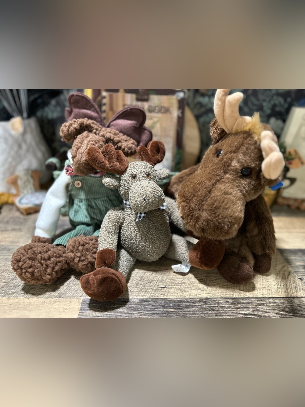 Moose Plush Lot of 3 Rustic Cabin Lodge Woodland Stuffed Animals